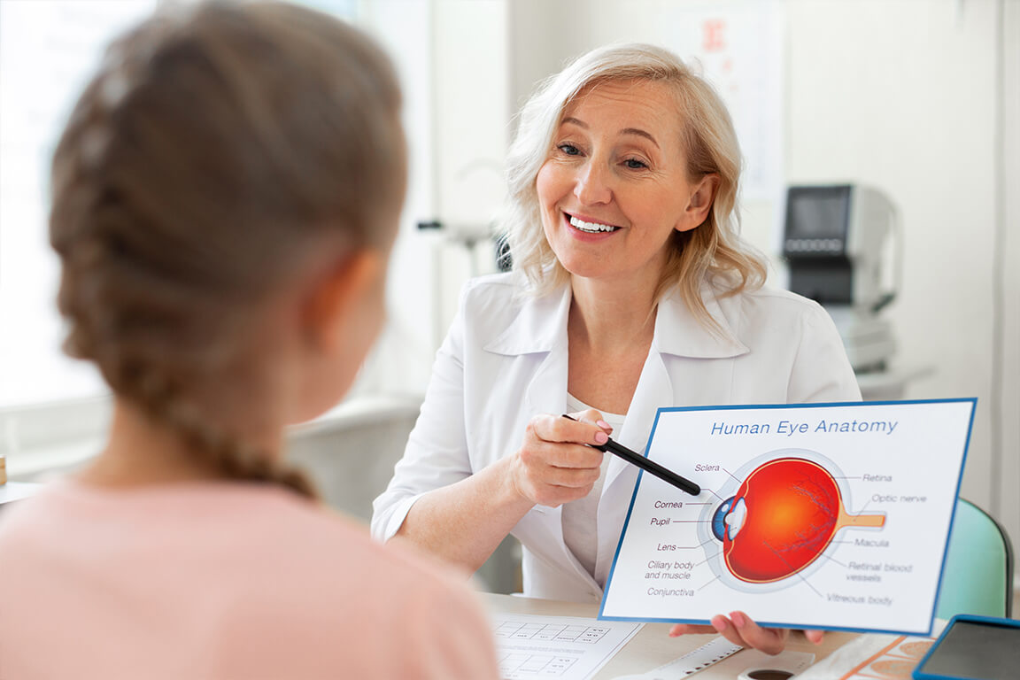 An optometrist providing information about eye care